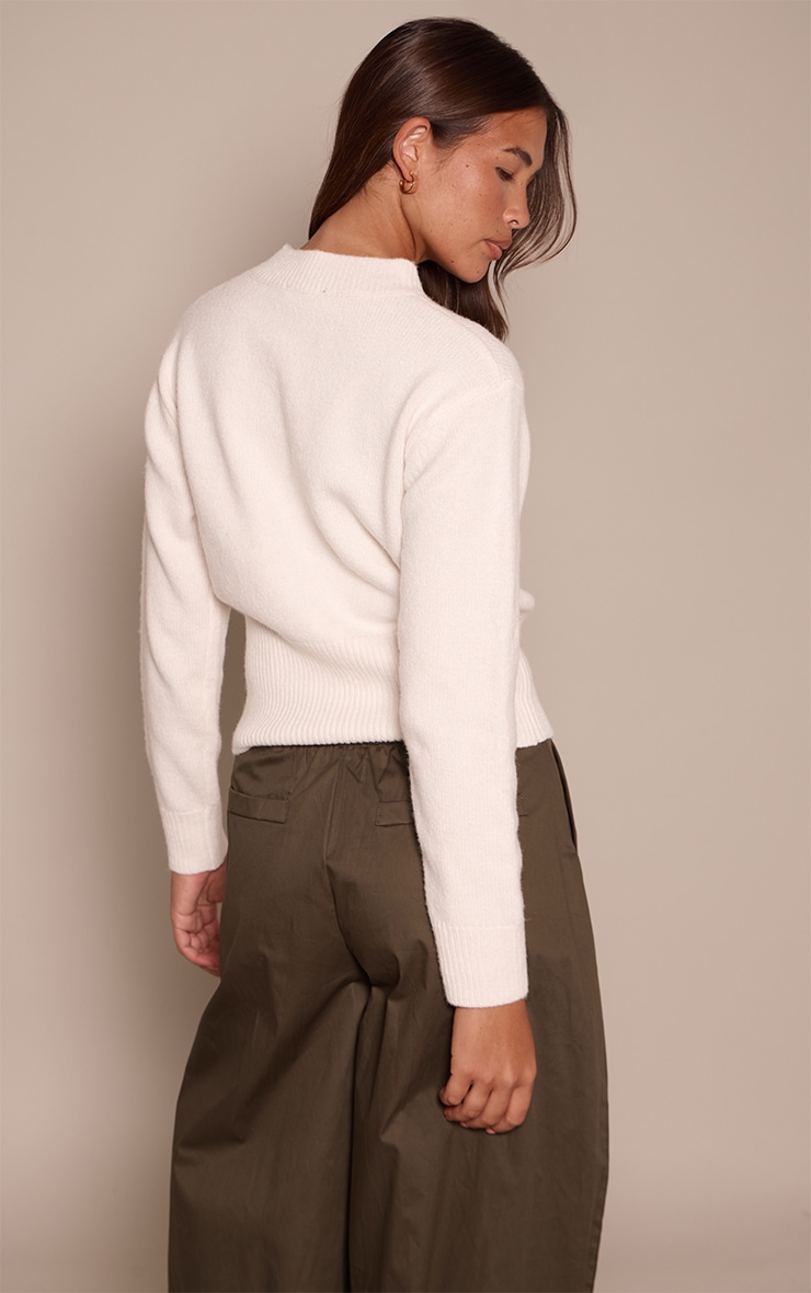 Cream Cinched Waist Zip Hem Knitted Sweater  image 2