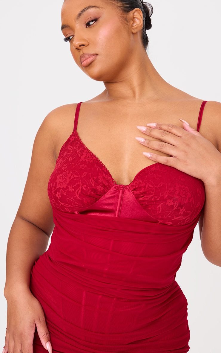 Wine Ruched Maxi Dress With Corset Underlay image 4