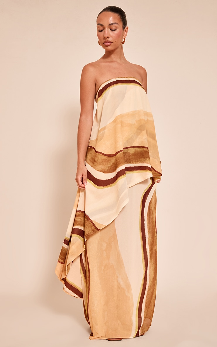 Green Abstract Chiffon Bandeau Overlay Maxi Dress image 3