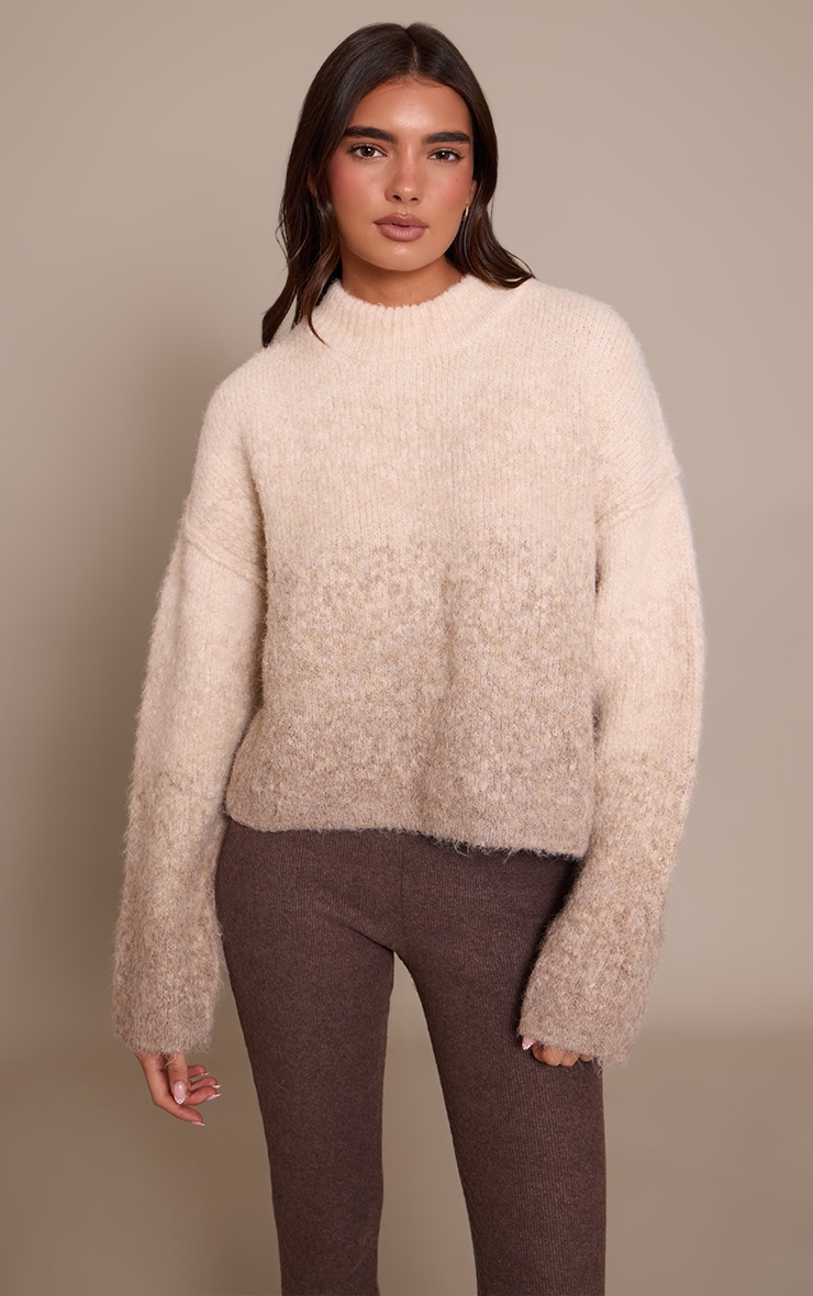 Beige Ombre Crew Neck Knitted Jumper
