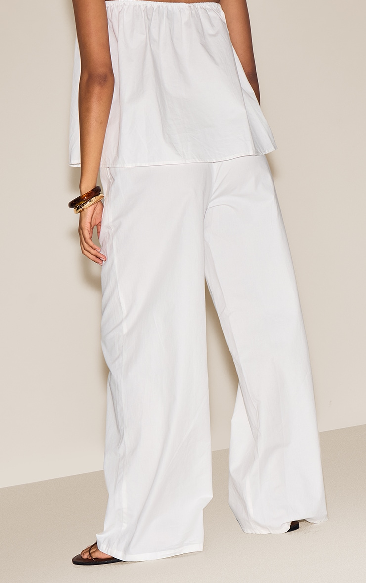 Cream Cotton Woven Elasticated Waist Wide Leg Pants image 3