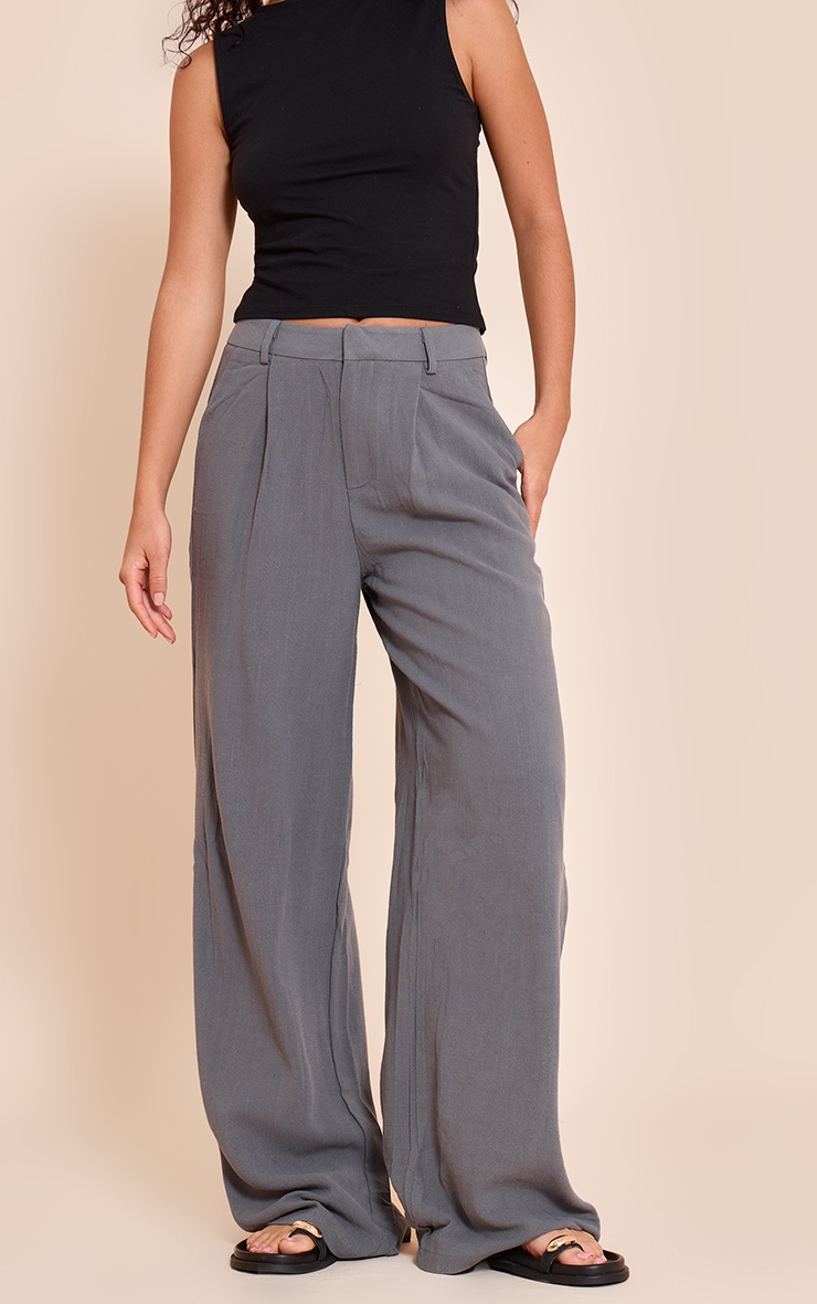 Charcoal Linen Look Tailored Straight Leg Pants image 2