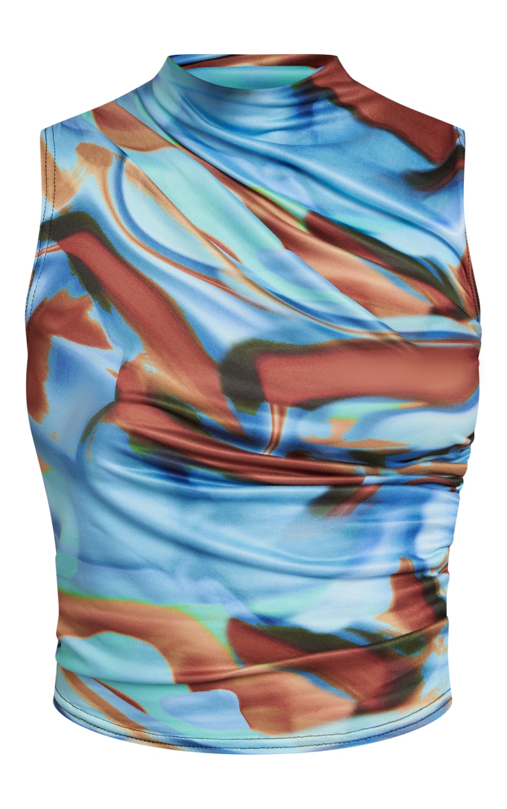 Blue Printed Ruched Long Top image 5