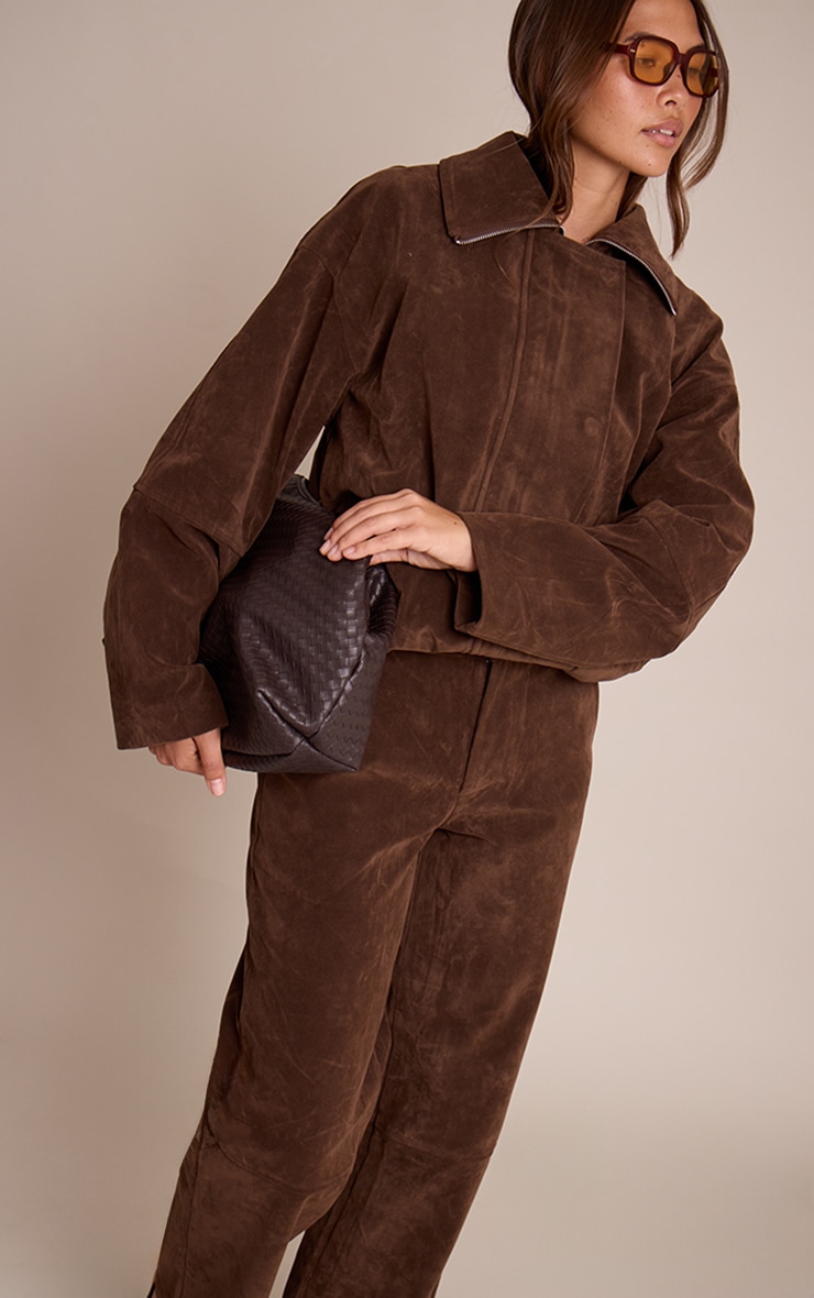 Dark Brown  Suede Straight Leg Pants image 2