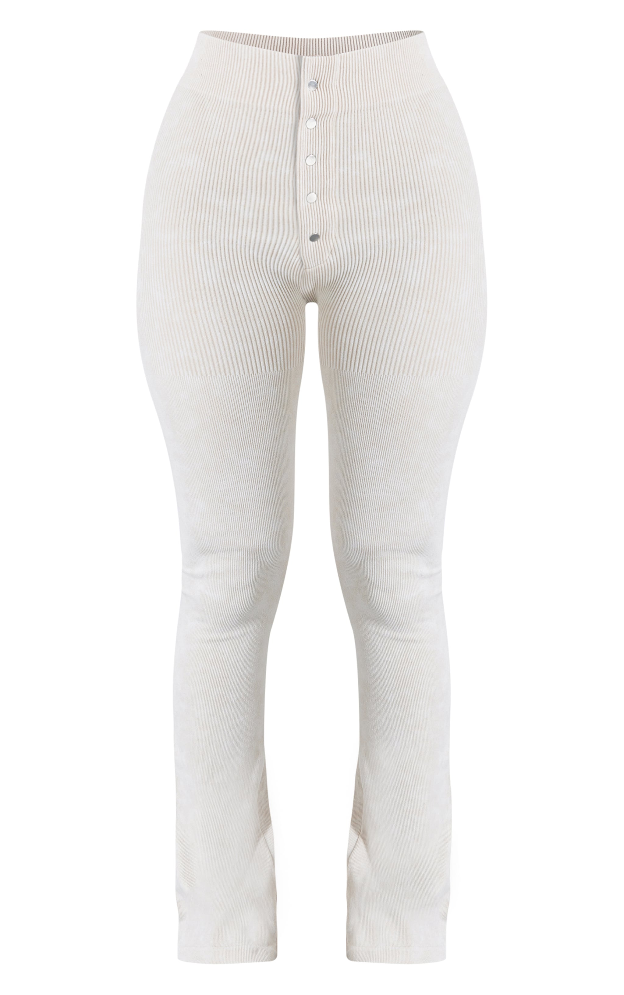 Petite Cream Faded Contour Rib Button Detail Flare Leggings image 5