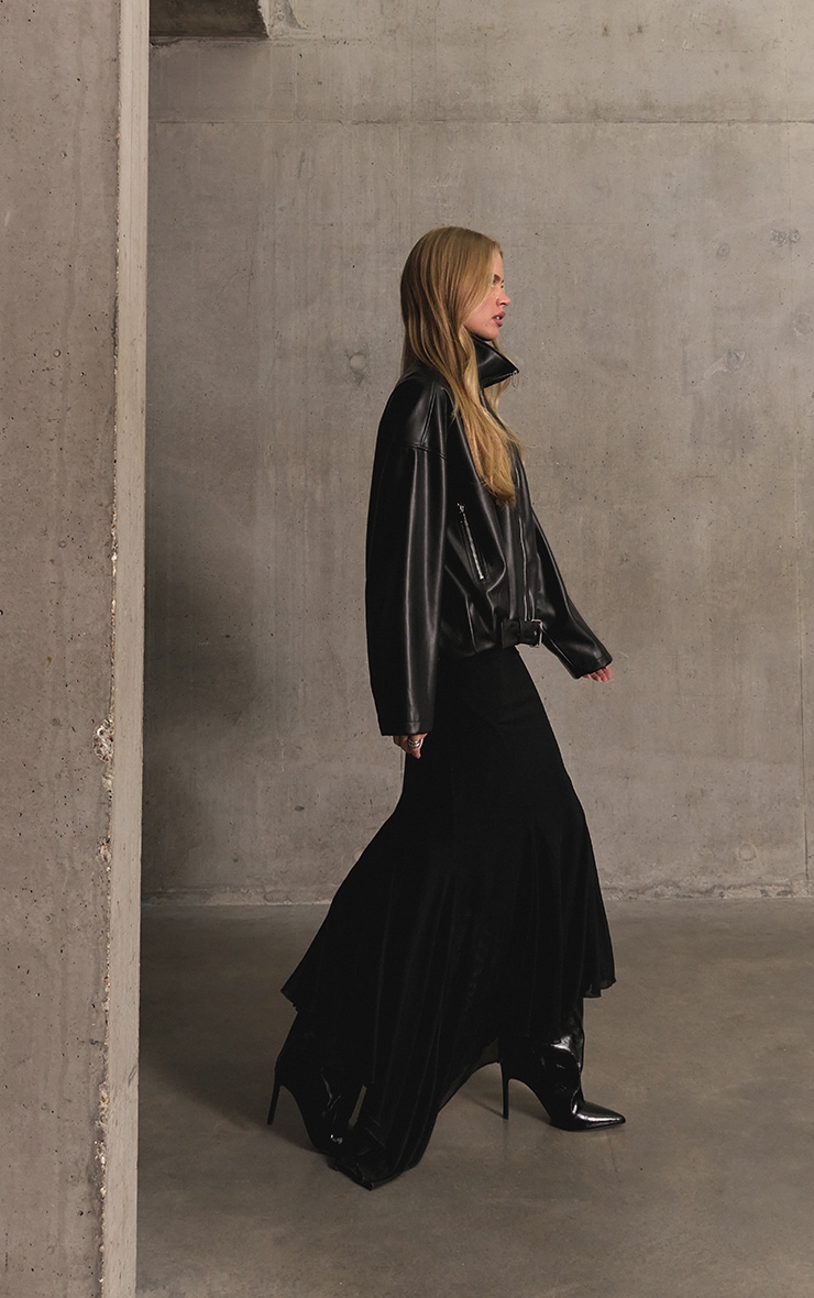 Black Mesh Long Sleeve High Neck Ruched Maxi Dress