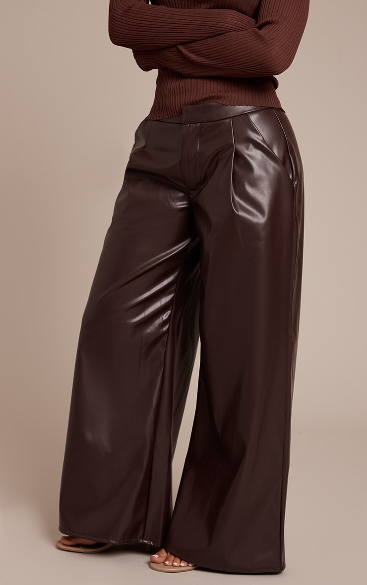 Petite Chocolate Pleated Faux Leather Pants image 2
