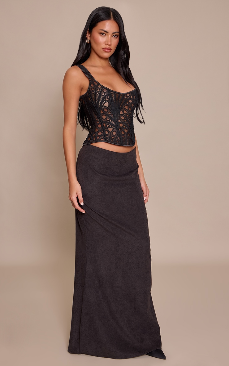 Black Peachskin Fishtail Maxi Skirt