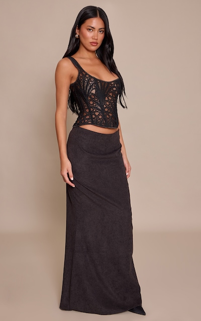 Black Peachskin Fishtail Maxi Skirt