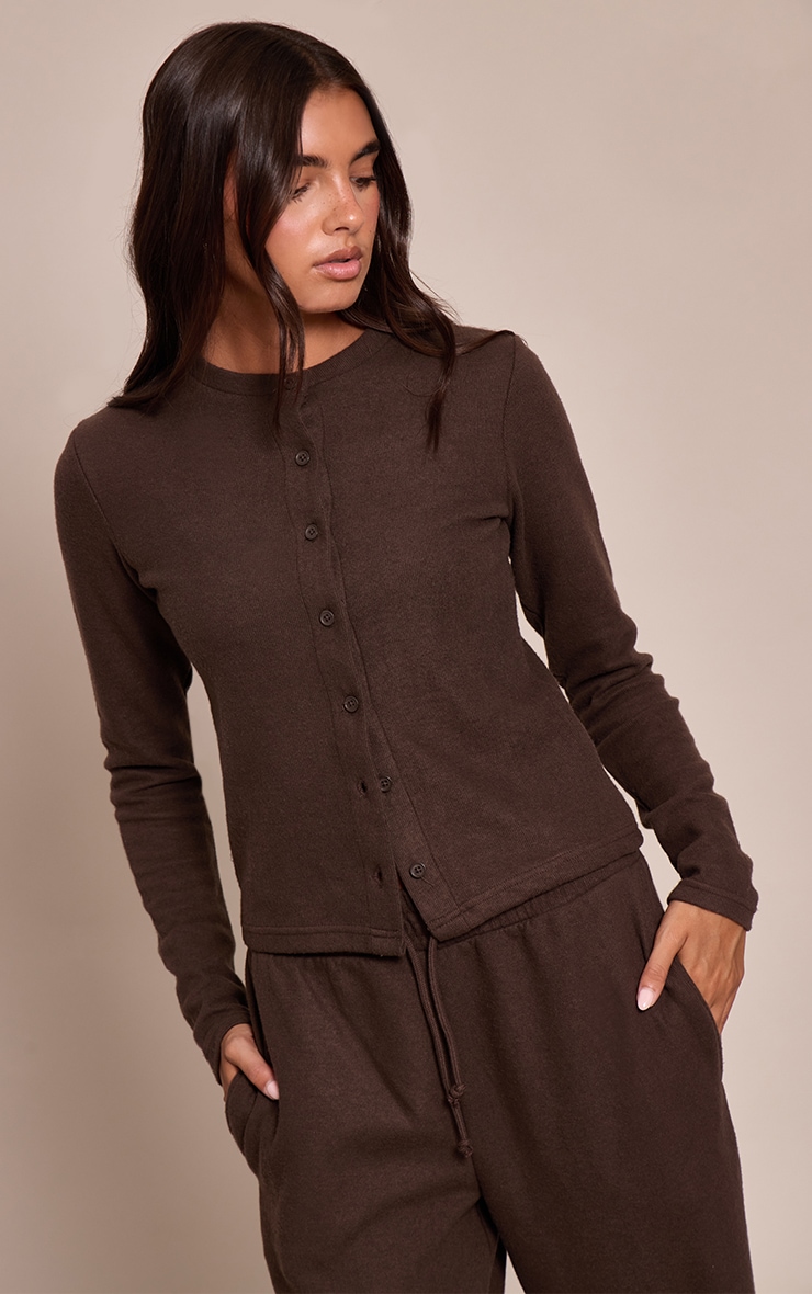 Chocolate Soft Touch Button Down Top image 4