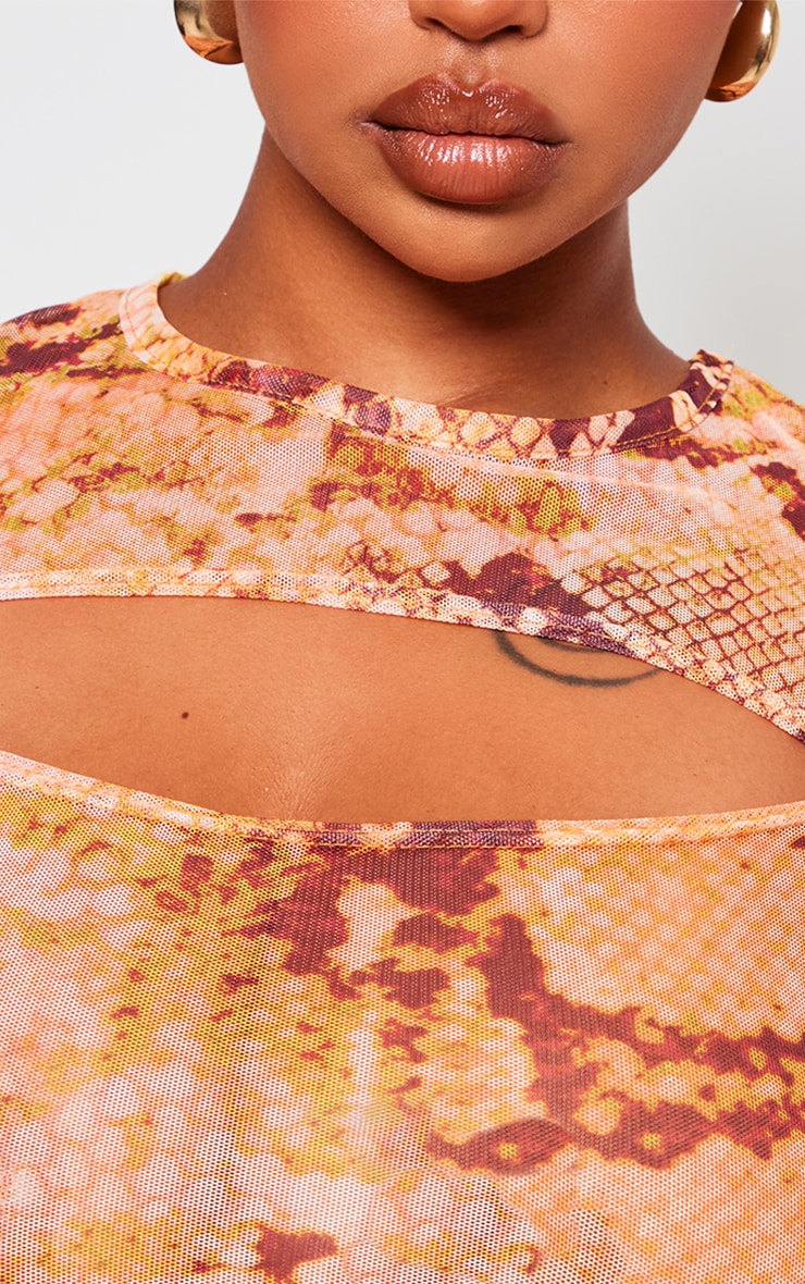 Shape Orange Snake Print Cut Out Front Crop Top image 4