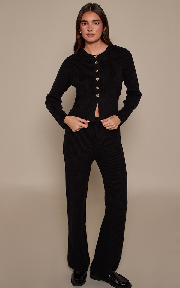 Black Wide Leg Brushed Knit Pants 