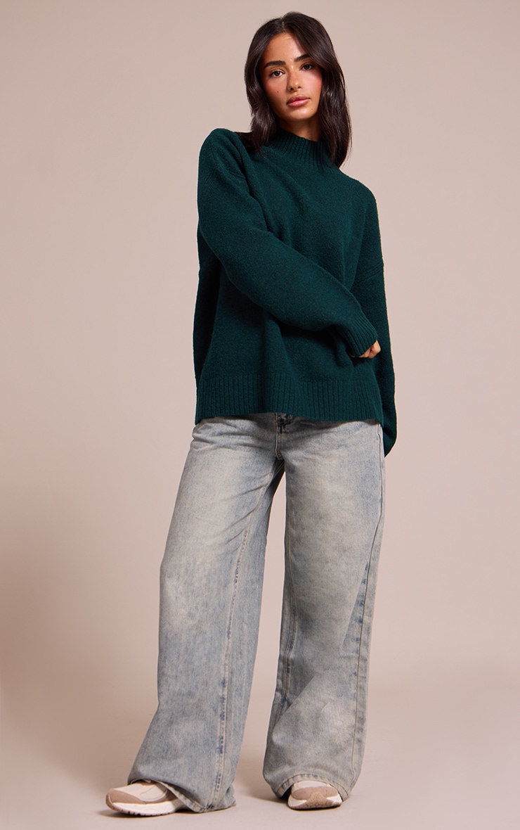 Petite Emerald Knit Oversized Polo Neck Sweater image 3