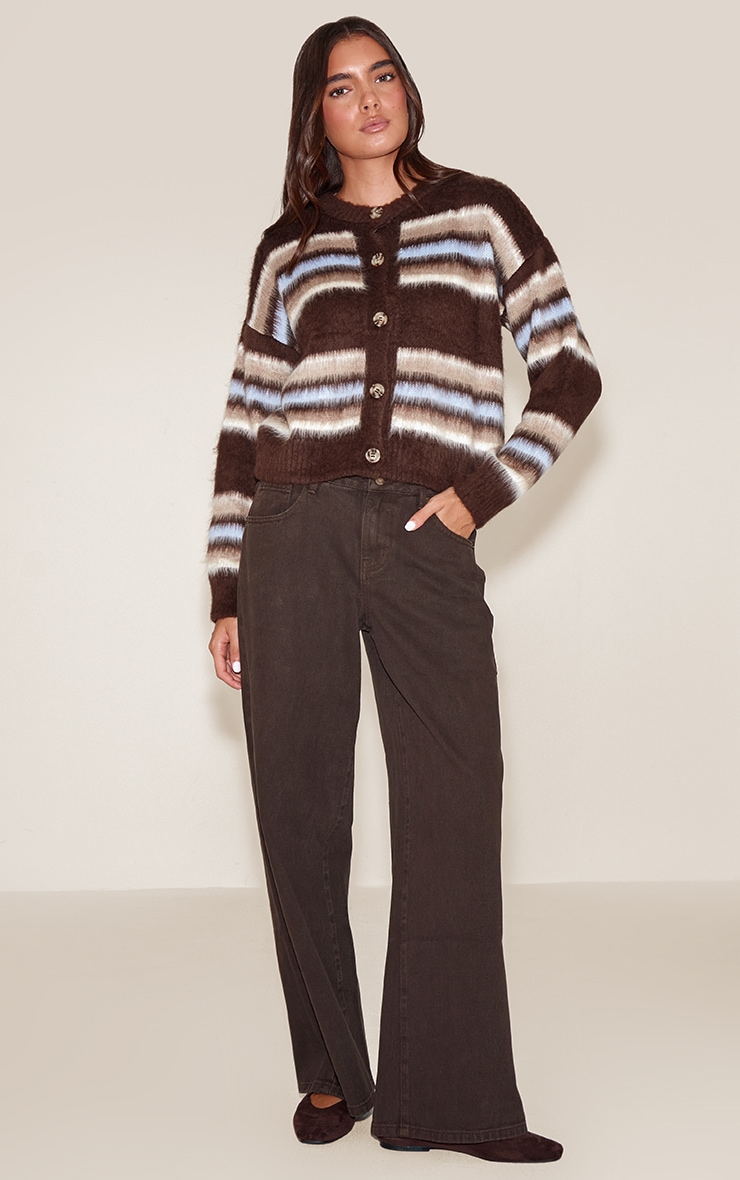 Chocolate Striped Brushed Knit Cardigan image 3