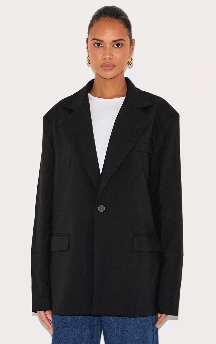Black Boxy Drop Shoulder Oversized Dad Blazer image 1