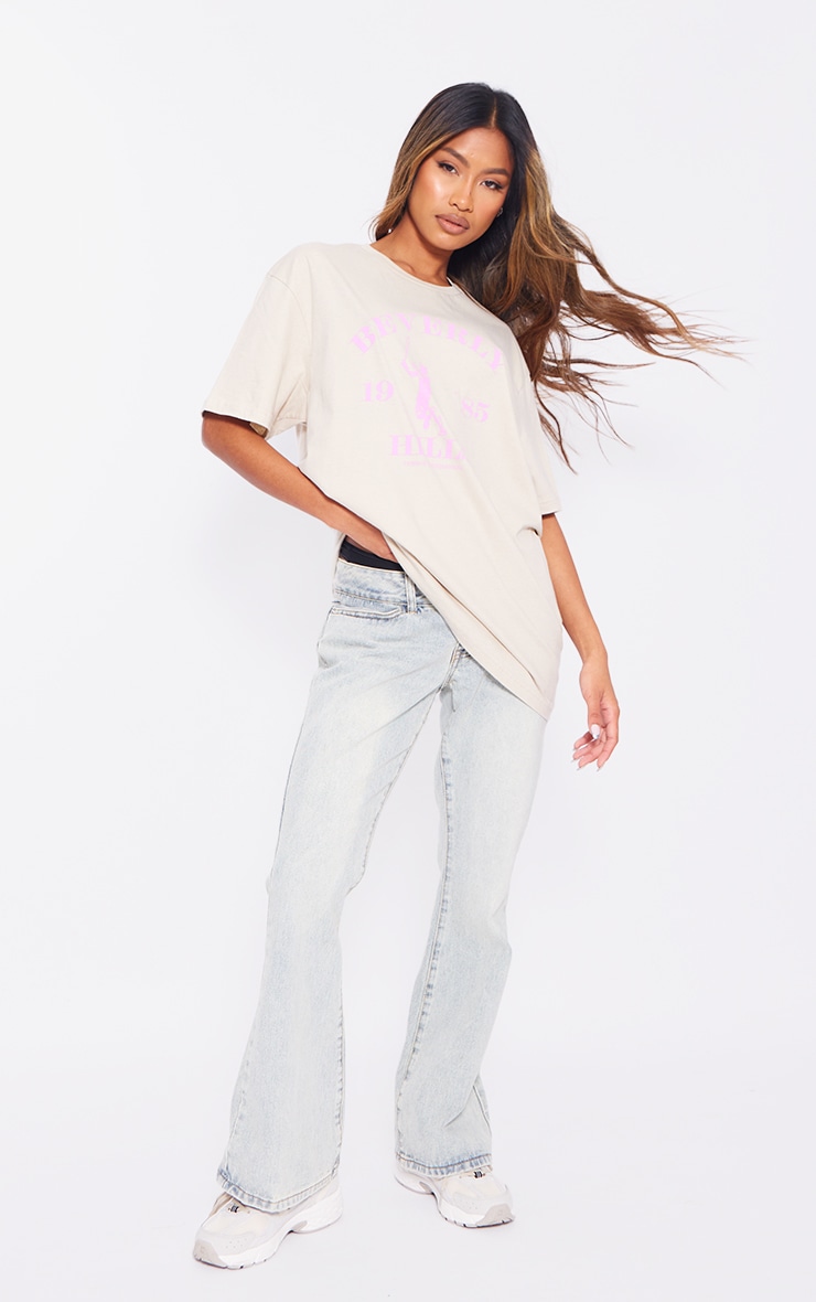 PRETTYLITTLETHING Stone Washed Beverley Hills Print T Shirt image 3