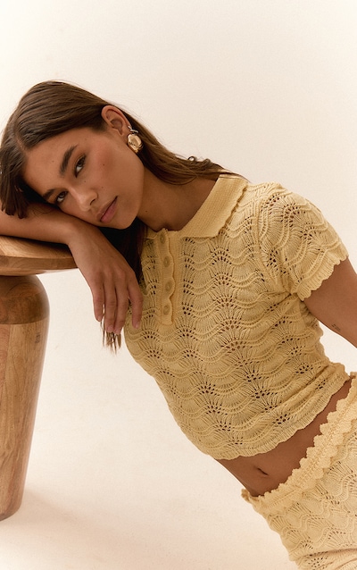 Lemon Crochet Polo Neck Top