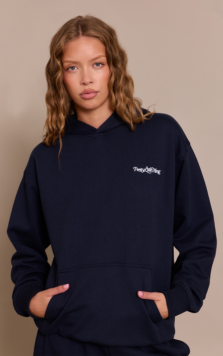 PLT Navy 440 GSM Heavyweight Cotton Loopback Hoodie image 1