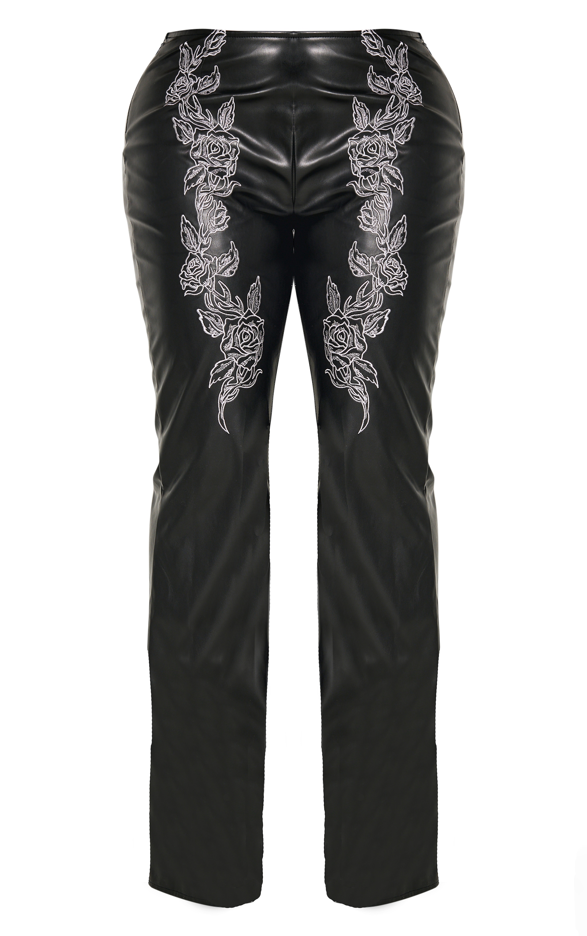 Shape Black Faux Leather Embroidered Flare Pants image 1
