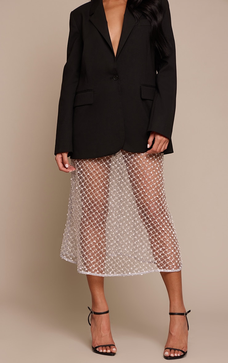 Ice Grey Embellished Midi Skirt image 2