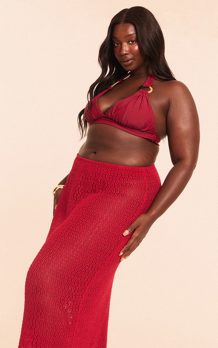 Plus Burgundy Crochet Maxi Beach Skirt image 1