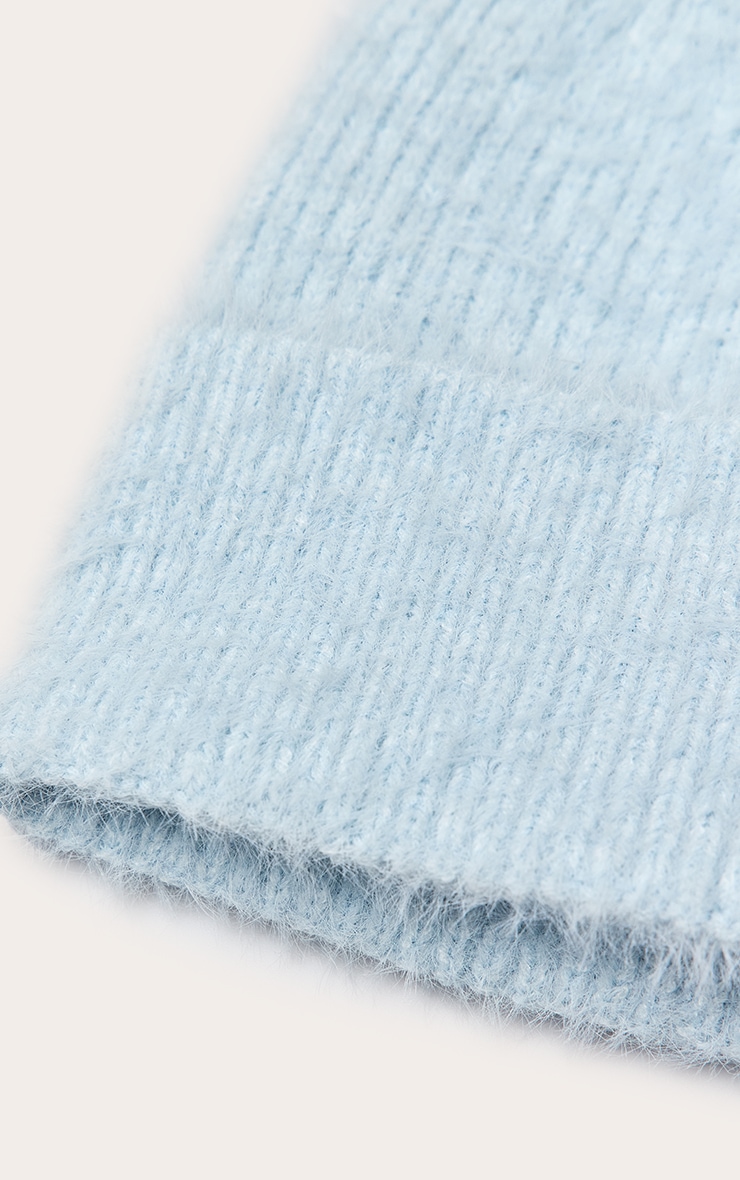 Powder Blue Eyelash Knit Fold Over Beanie image 3
