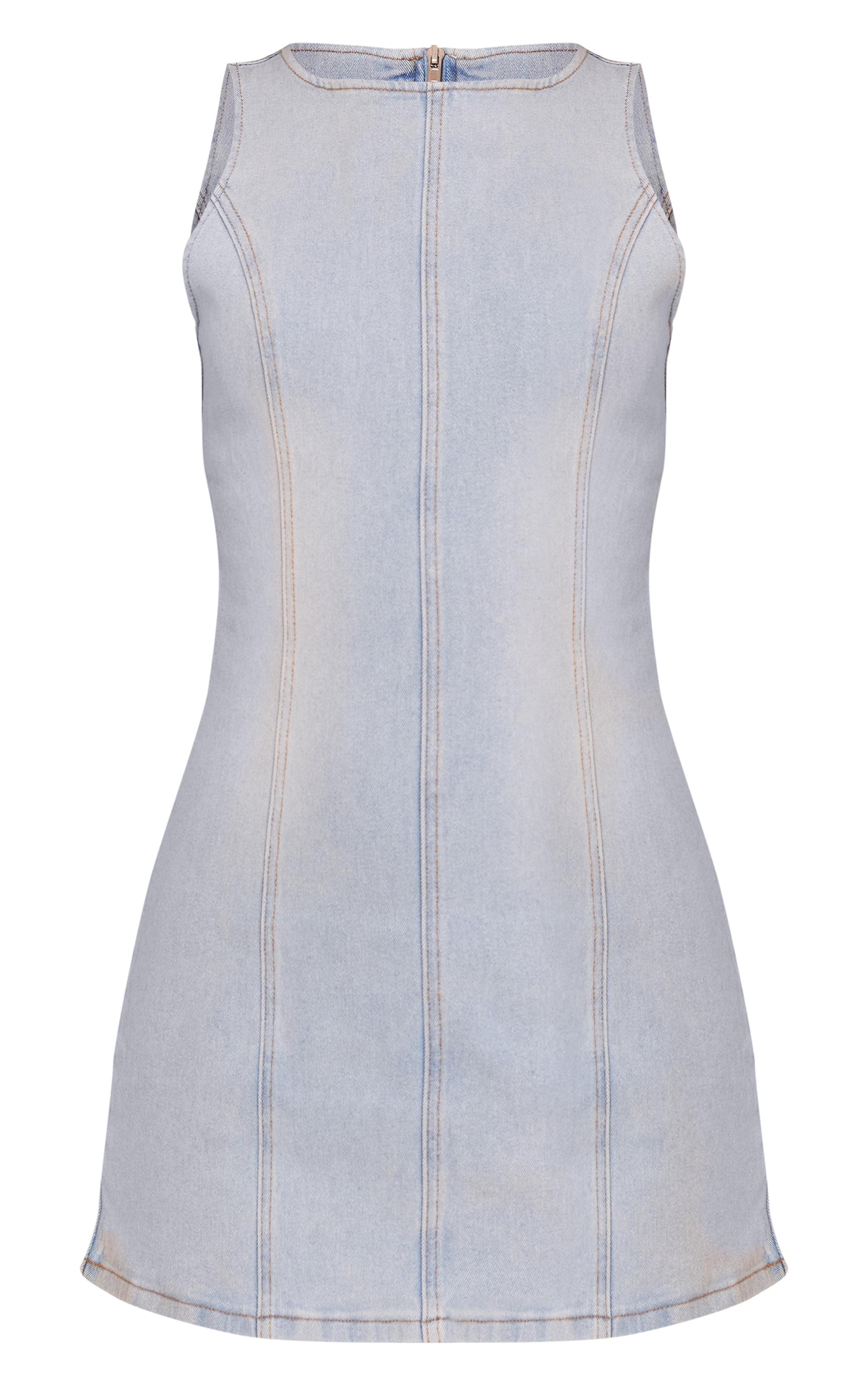Light Blue Racer Neck Denim Mini Dress image 5