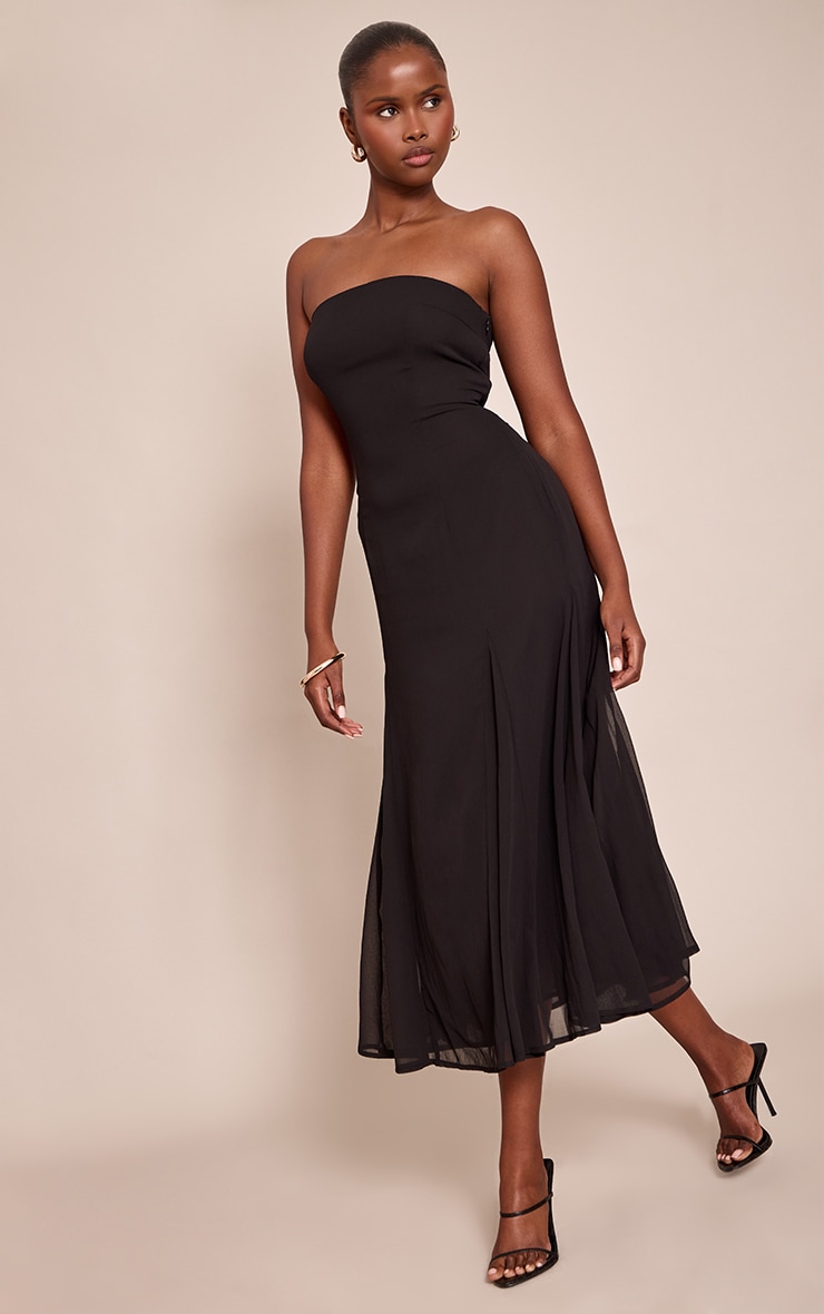 Black Bandeau Godet Midaxi Dress image 3