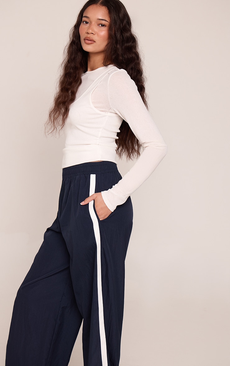 Navy Contrast Stripe Cuffed Pants image 4
