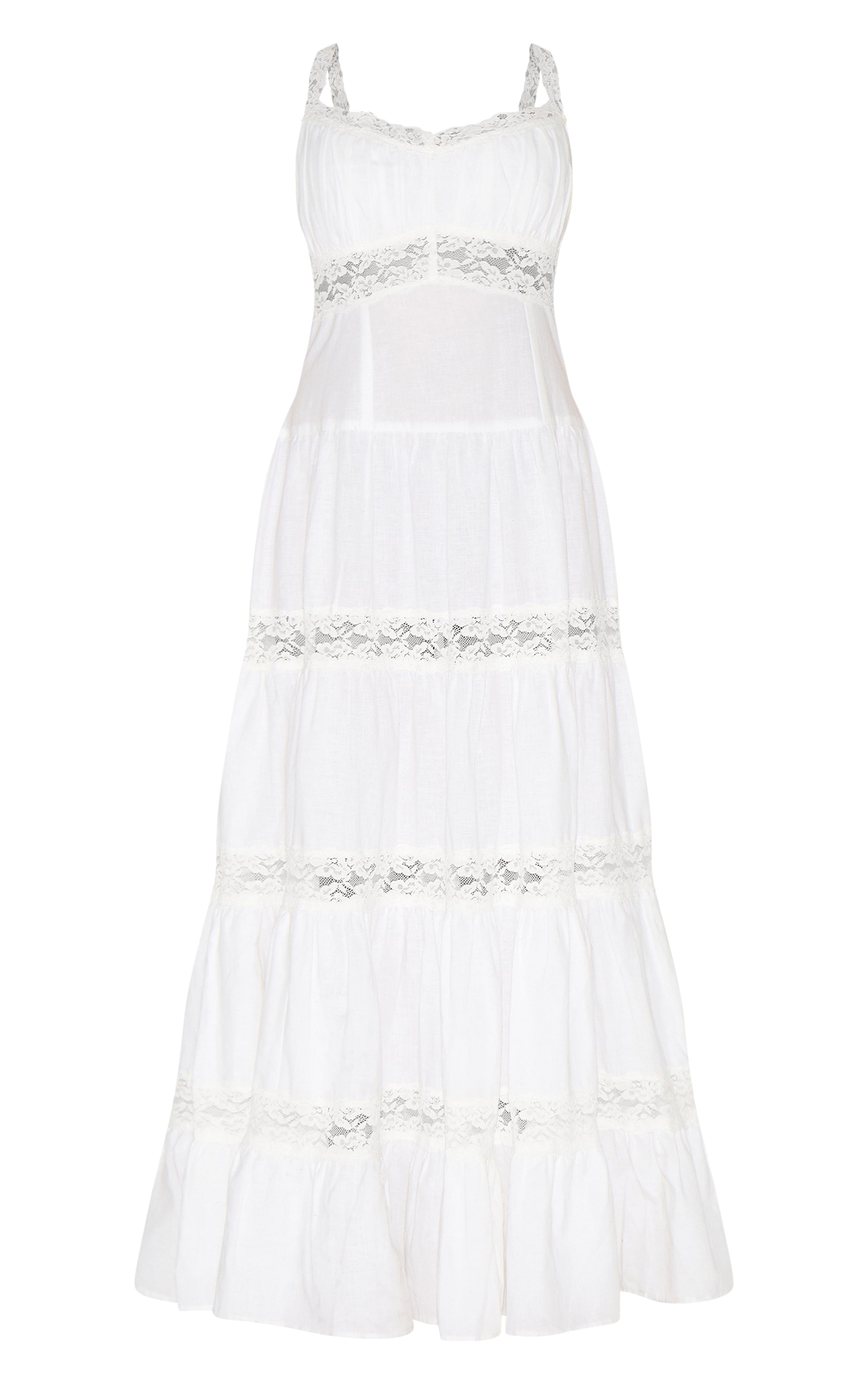 Petite White Tiered Maxi Dress With Lace Details image 5