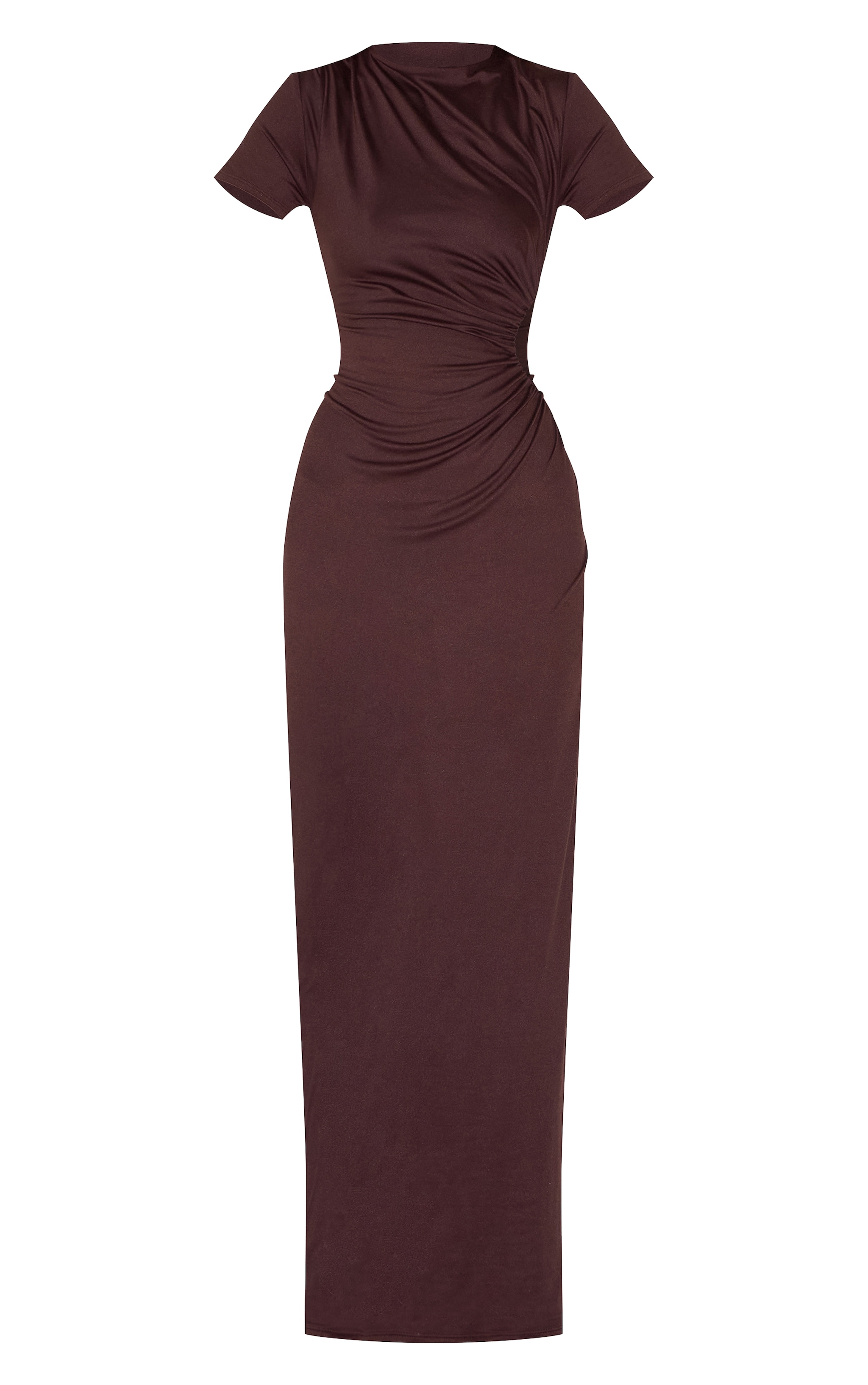 Chocolate Double Layer Soft Touch Cut Out Ruched Detail Maxi Dress image 5