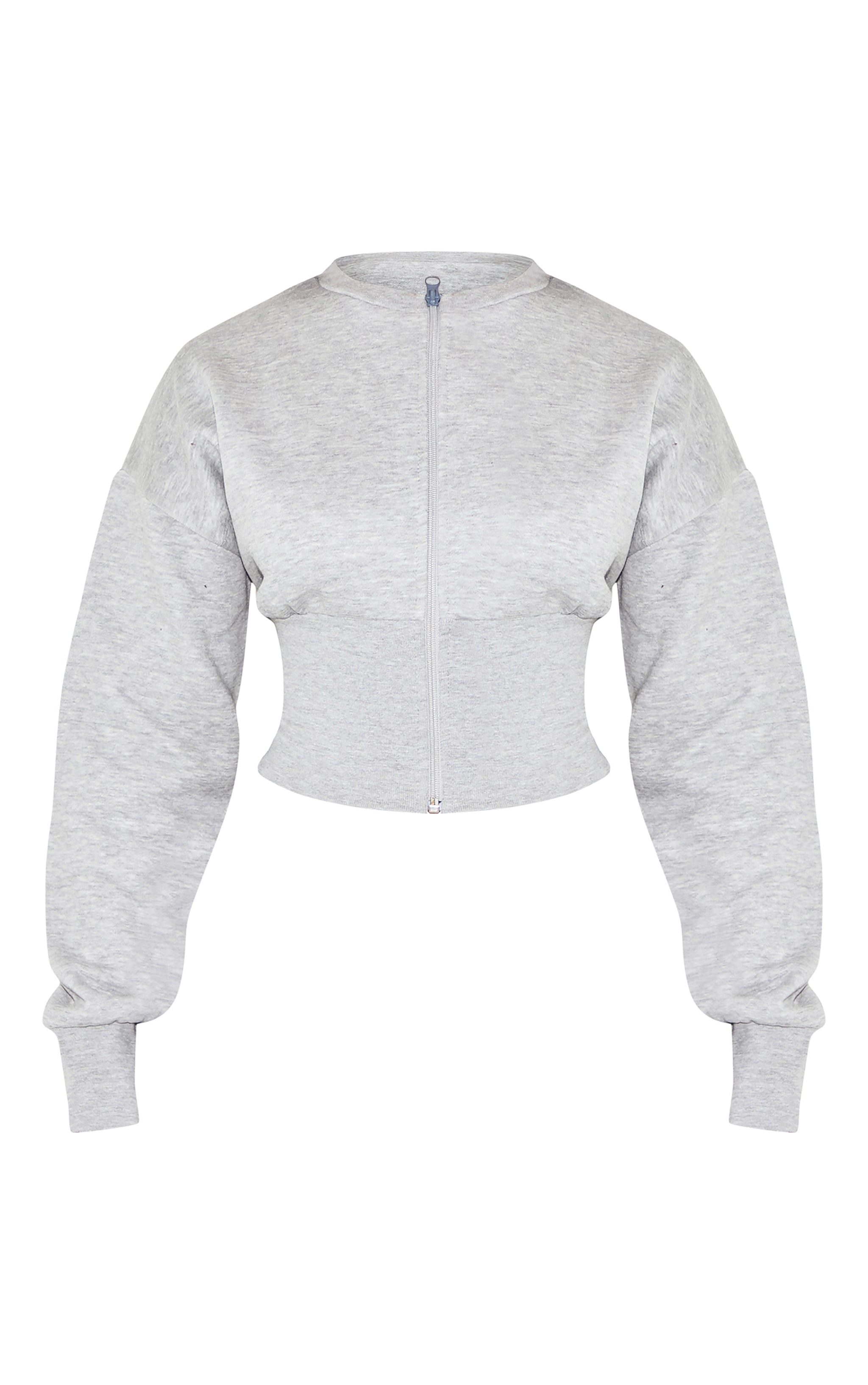 Petite Grey Marl Elasticated Hem Zip Up Sweatshirt image 5