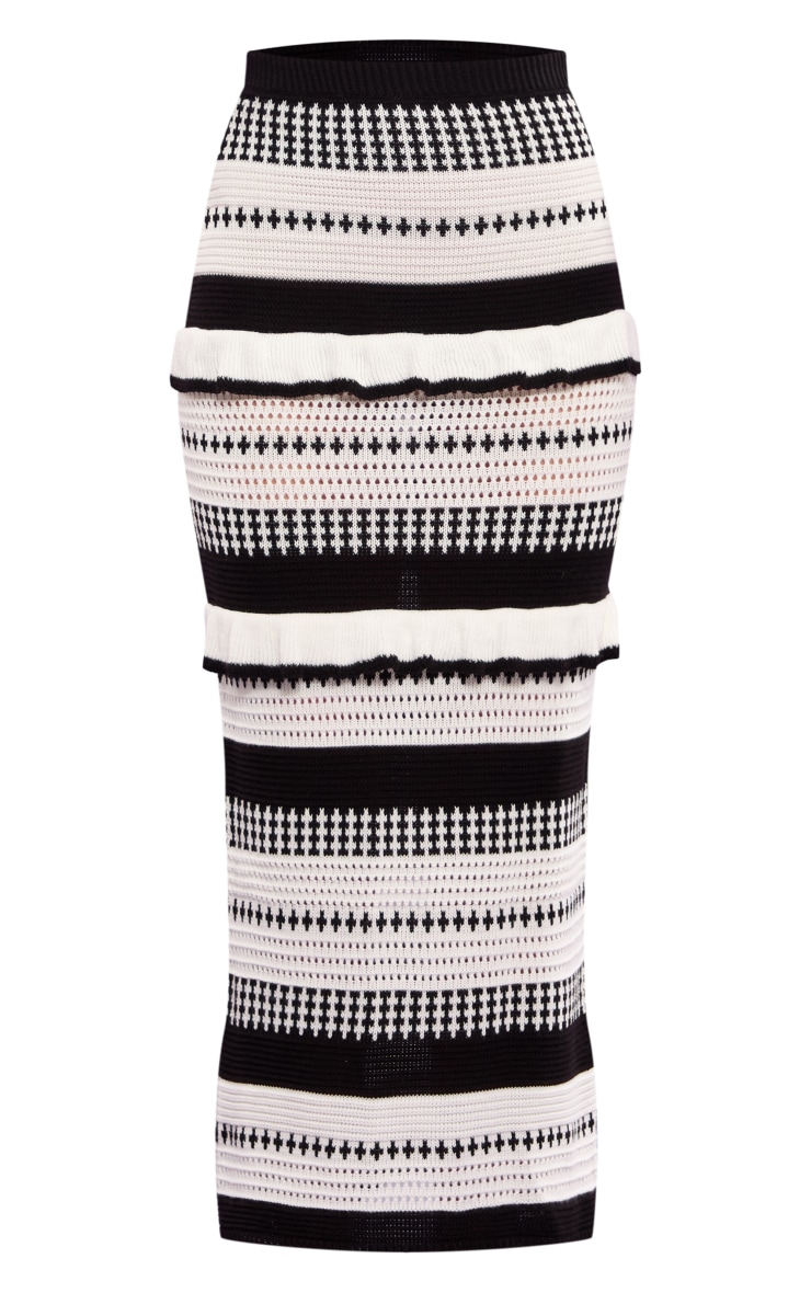 Monochrome Contrast Stitch Crochet Knit Midaxi Skirt image 3