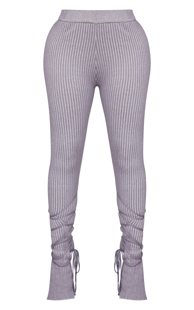 Shape Charcoal Two Tone Knit Tie Hem Fit Flare Pants image 5