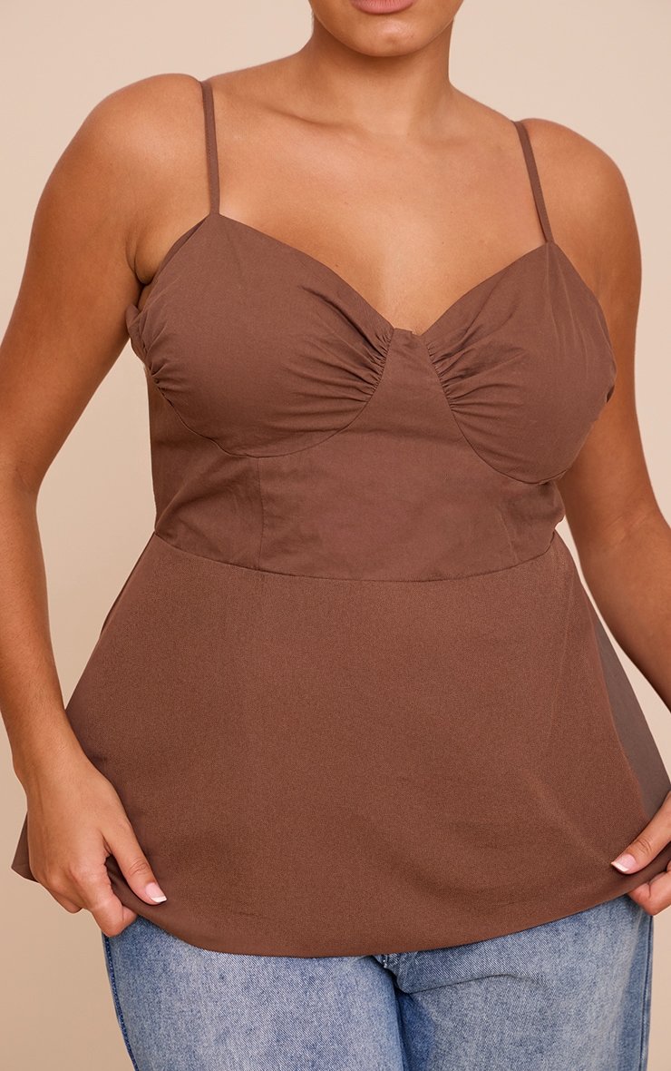 Plus Chocolate Cotton Strappy Peplum Cami Top image 4