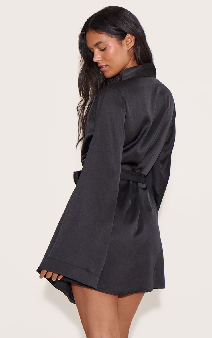 Black Satin Sleepwear Robe image 2