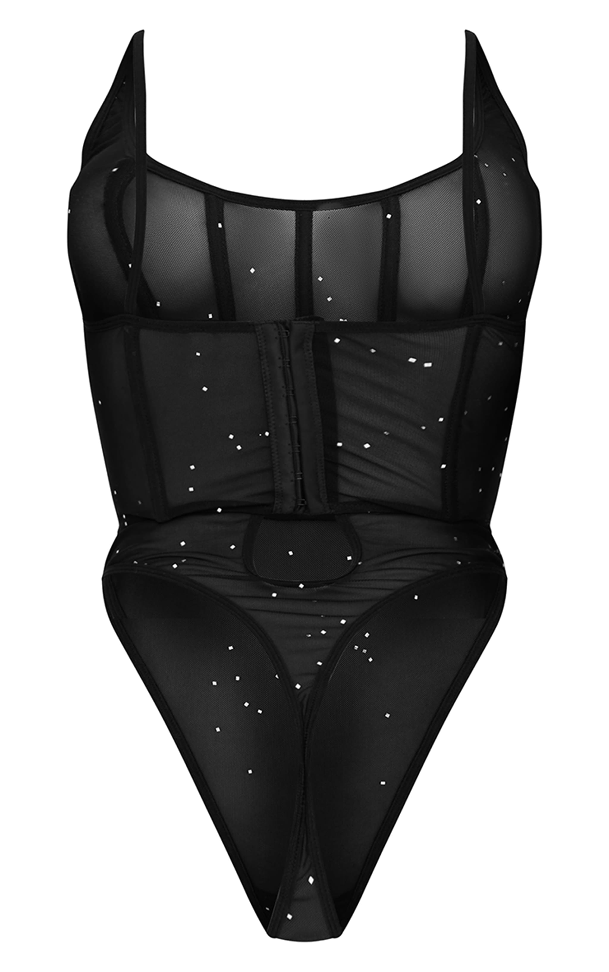 Black Mesh Glitter Corset Lingerie Bodysuit image 6