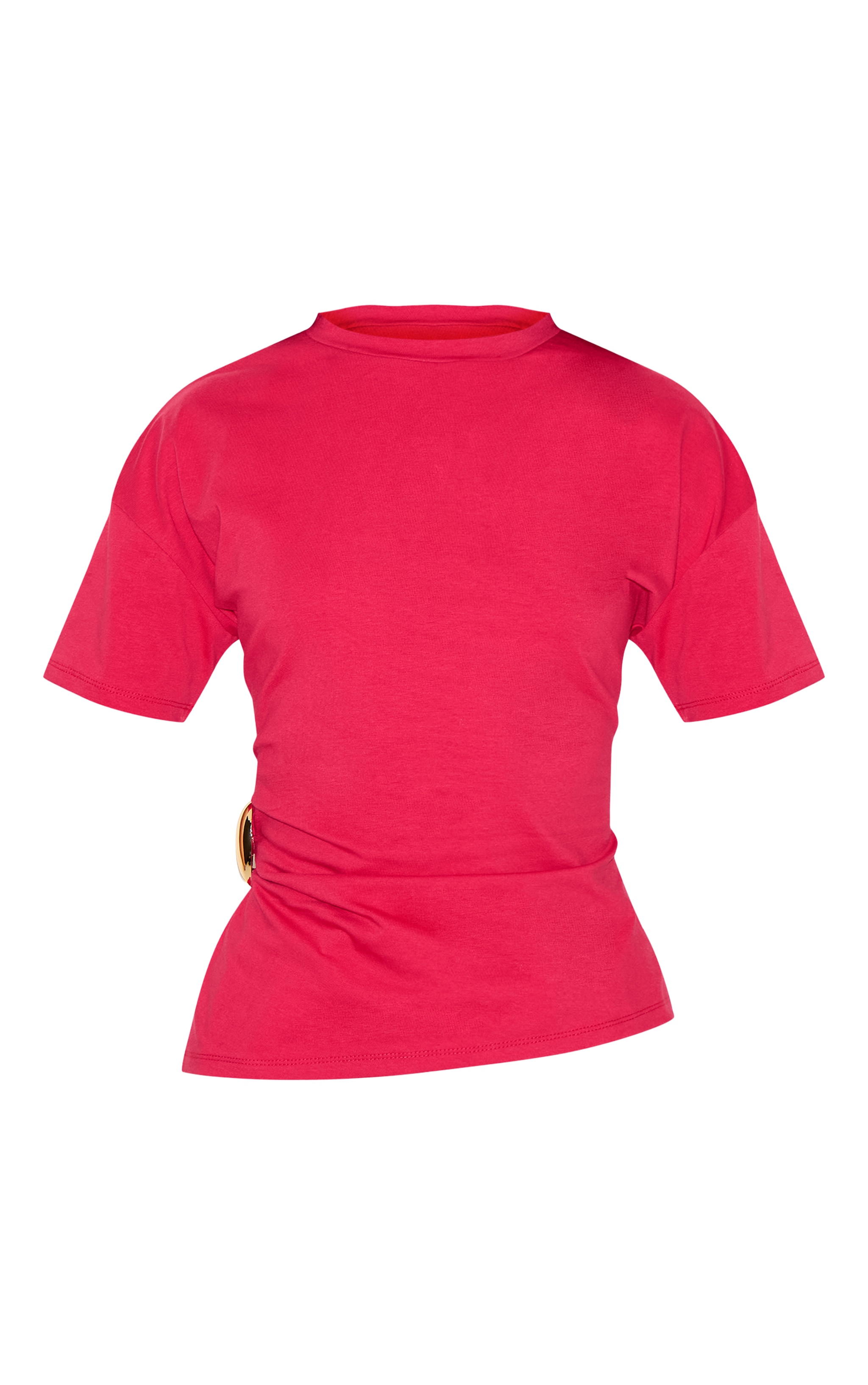 Red Trim Detail Asymmetric Hem T Shirt image 5