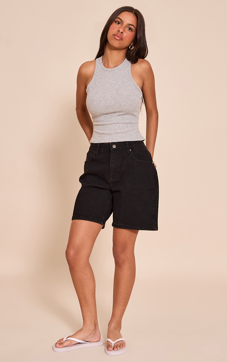 Petite Grey Soft Rib Racer Neck Vest Top image 3