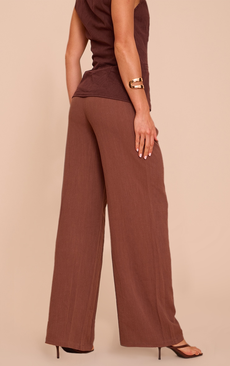 Tall Dark Chocolate Linen Look Tailored Straight Leg Pants image 3