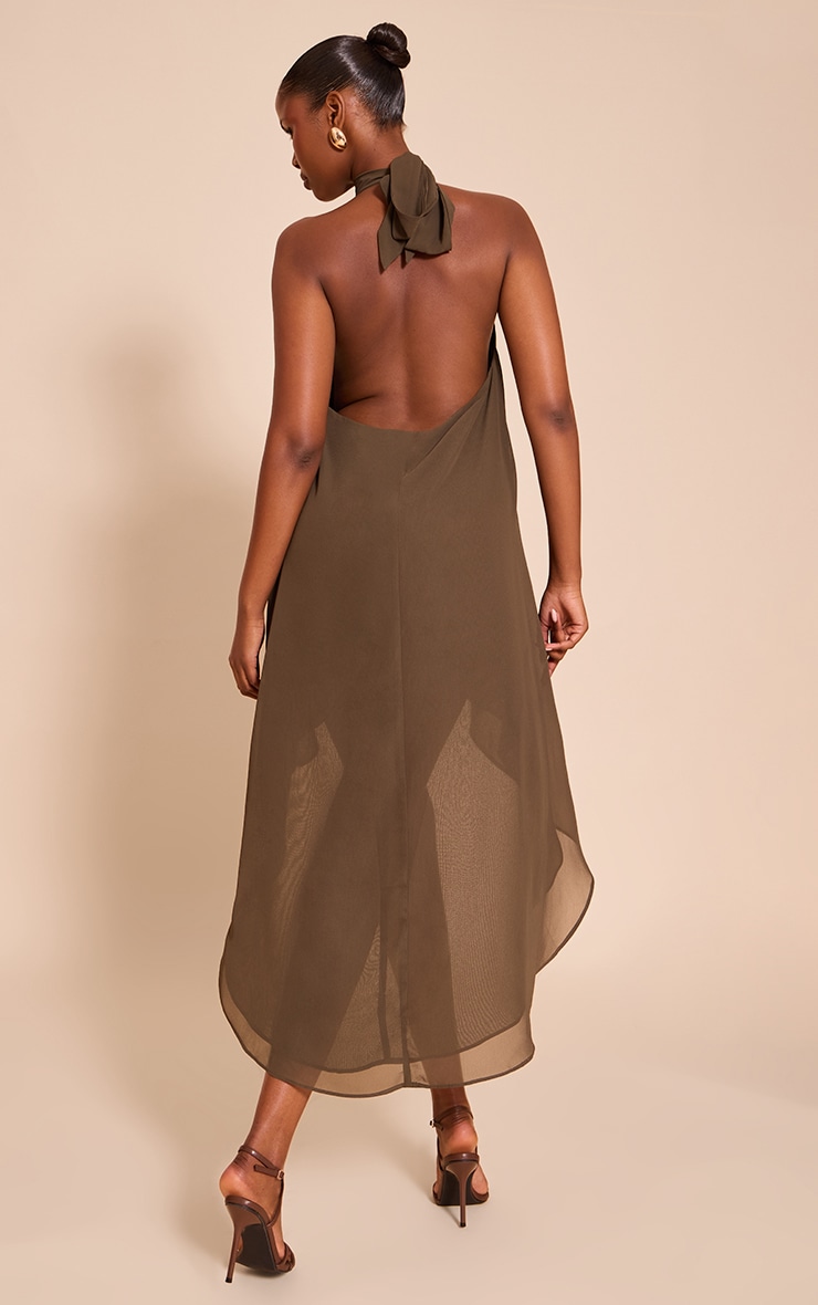 Khaki Chiffon High Neck Smock Dress image 2