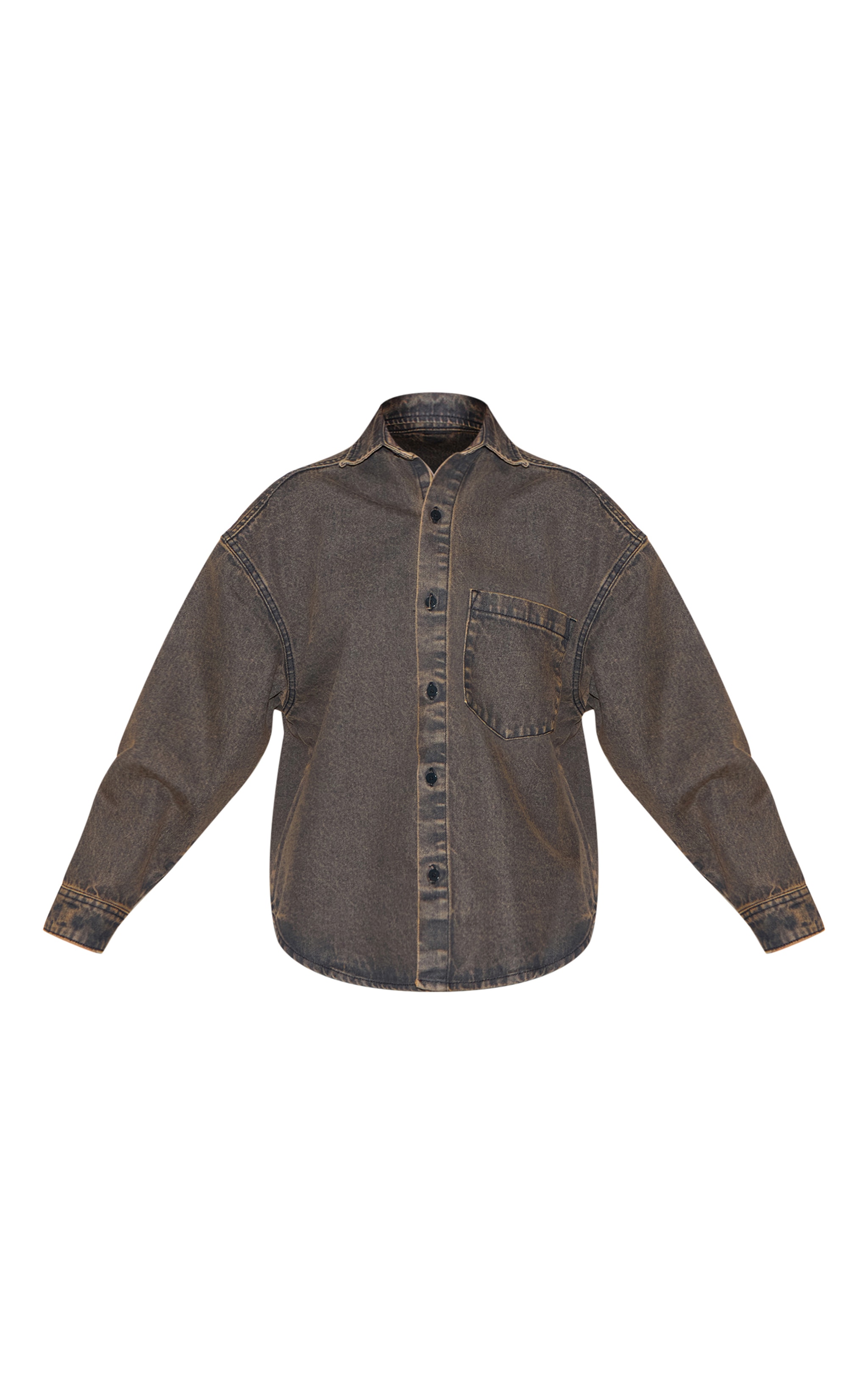 Vintage Brown Dip Hem Button Up Denim Shirt image 5