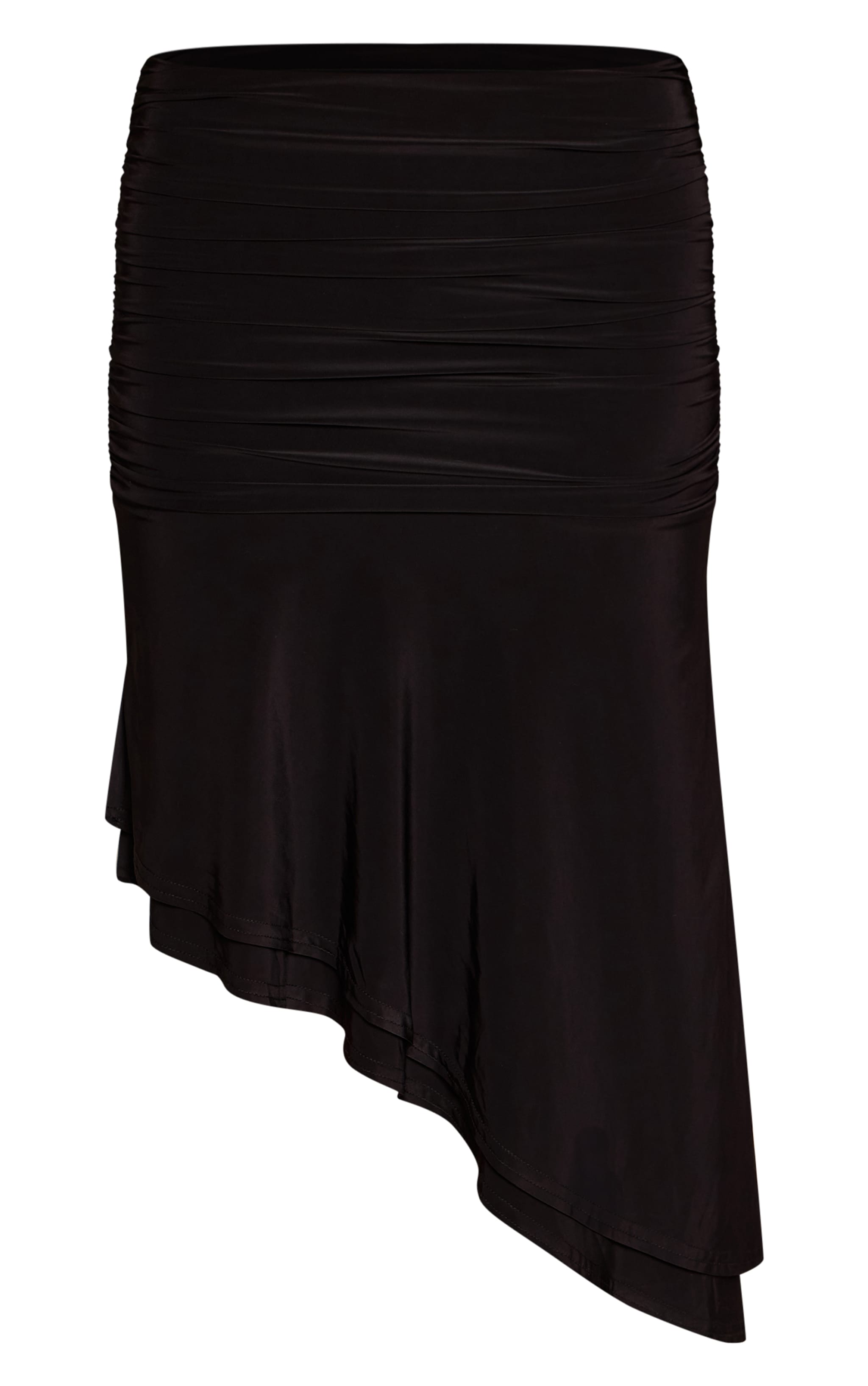Black Slinky Drop Waist Asymmetric Midi Skirt  image 5