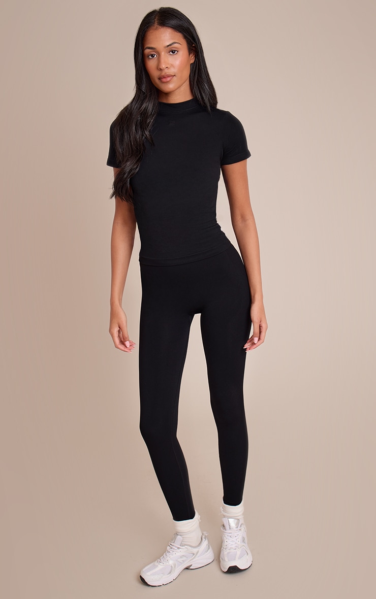 Tall Black Seamless Logo Gym Long Top image 3