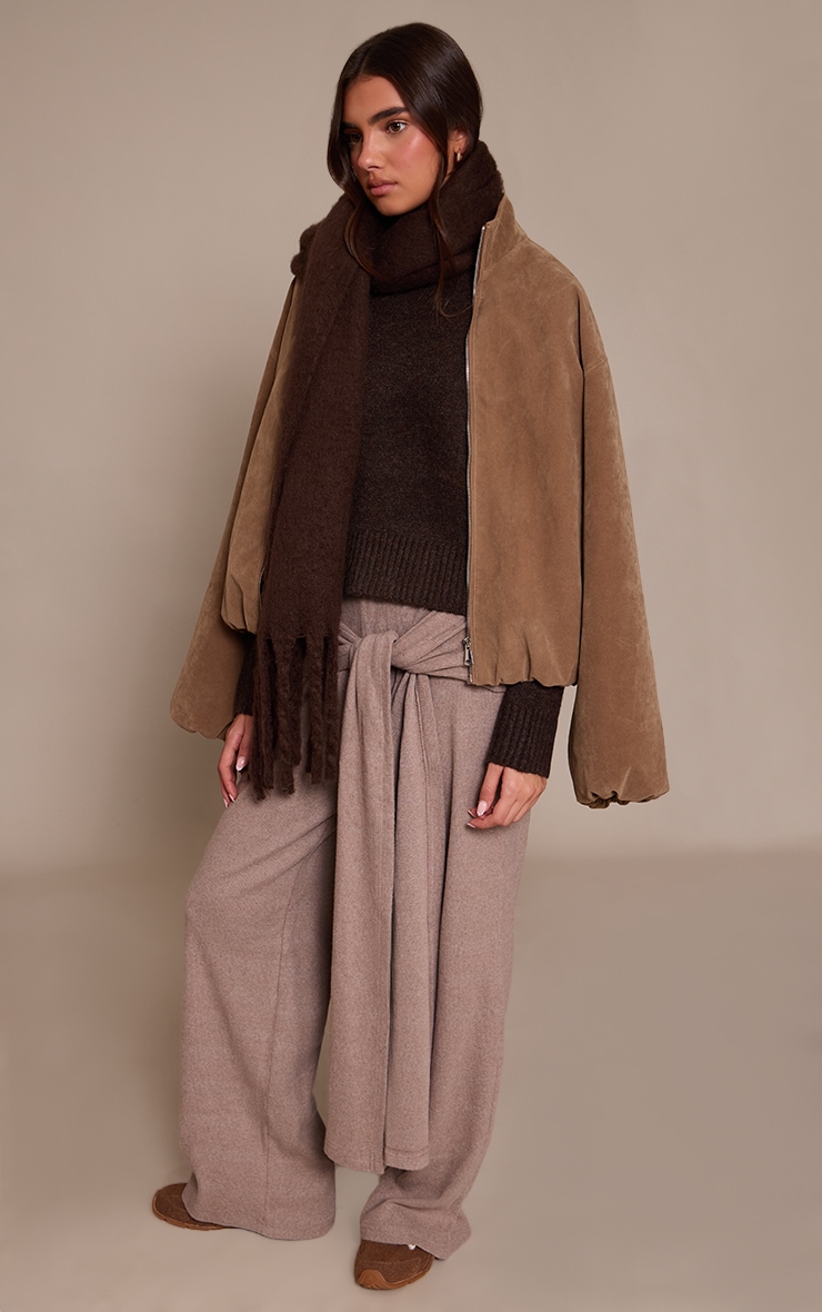 Mushroom Brushed Wrap Detail Straight Leg Pants