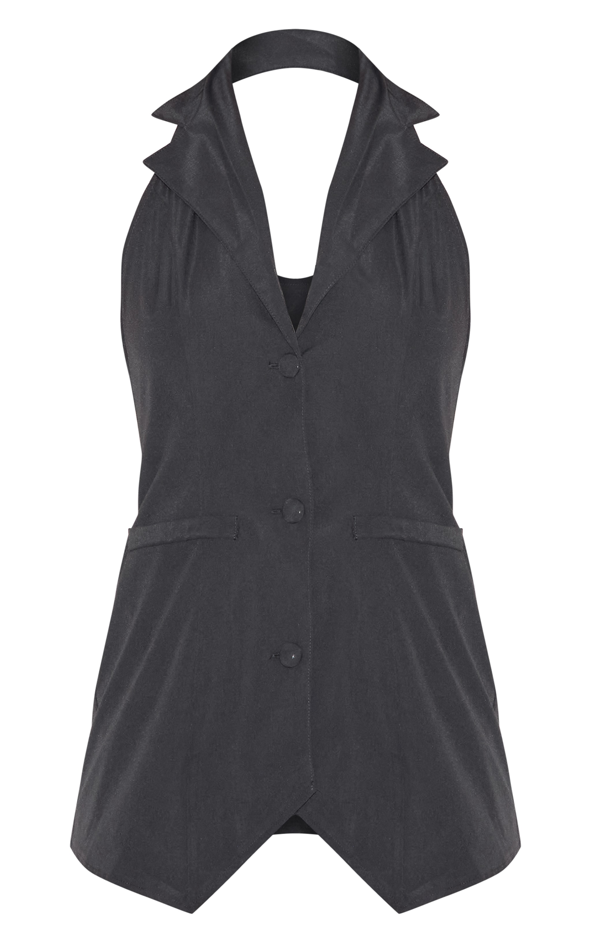 Black Woven Plunge Vest Skort Romper image 5