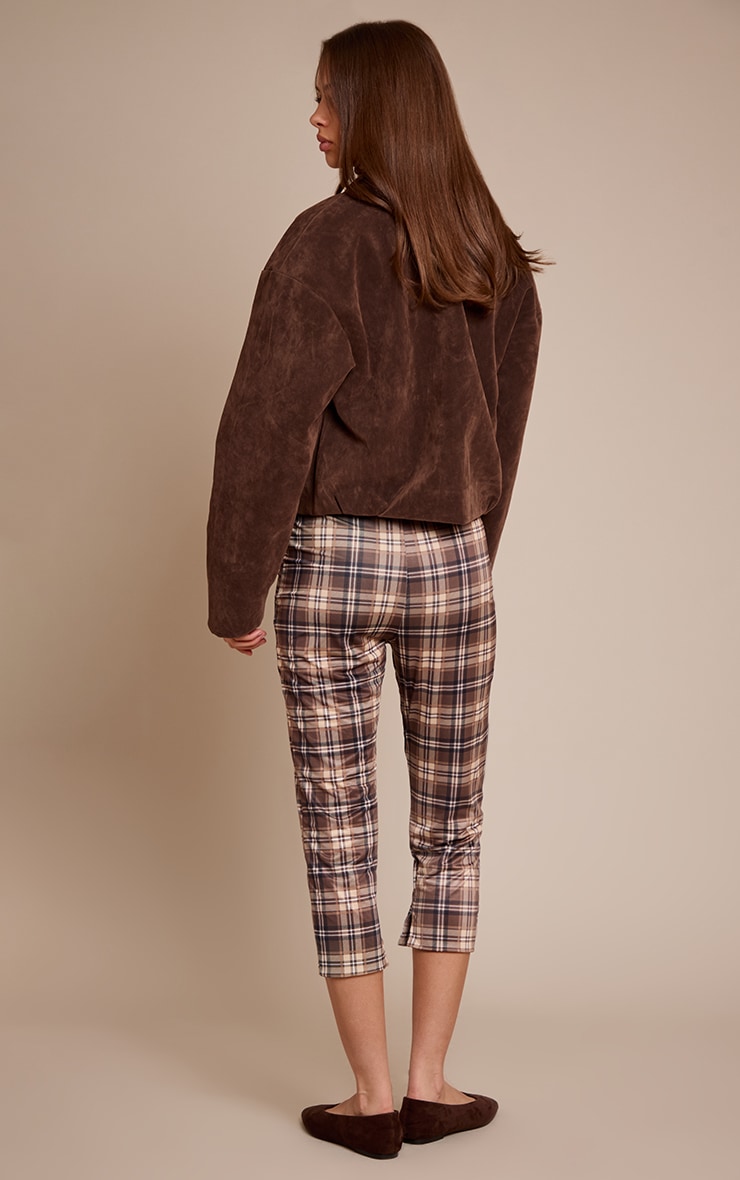 Brown Check Print Double Layer Wrap Waist Capri Leggings image 3