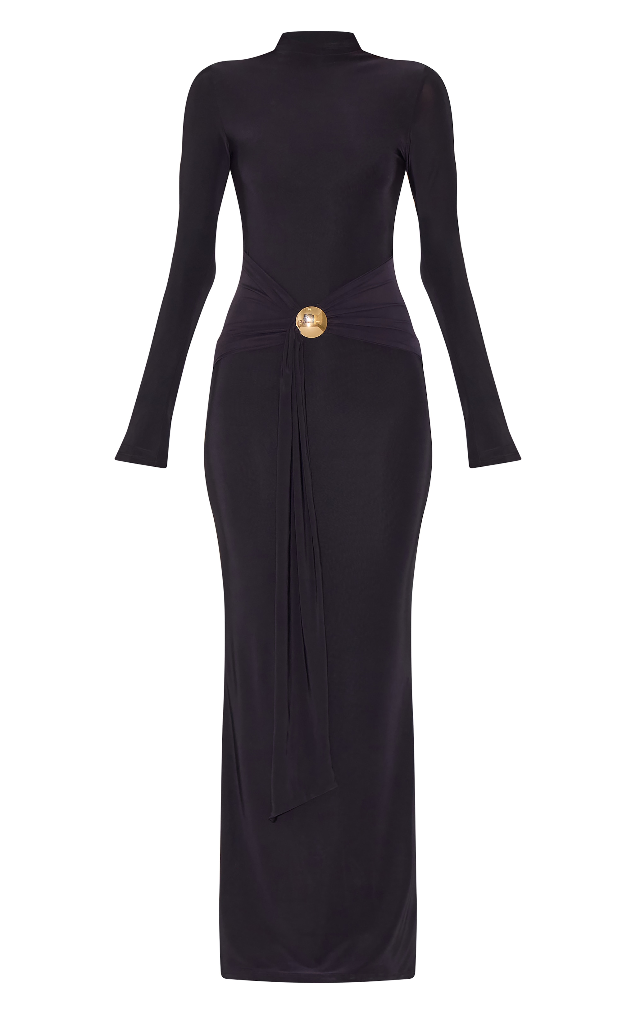 Robe longue moulante noire à détail ceinture image 5