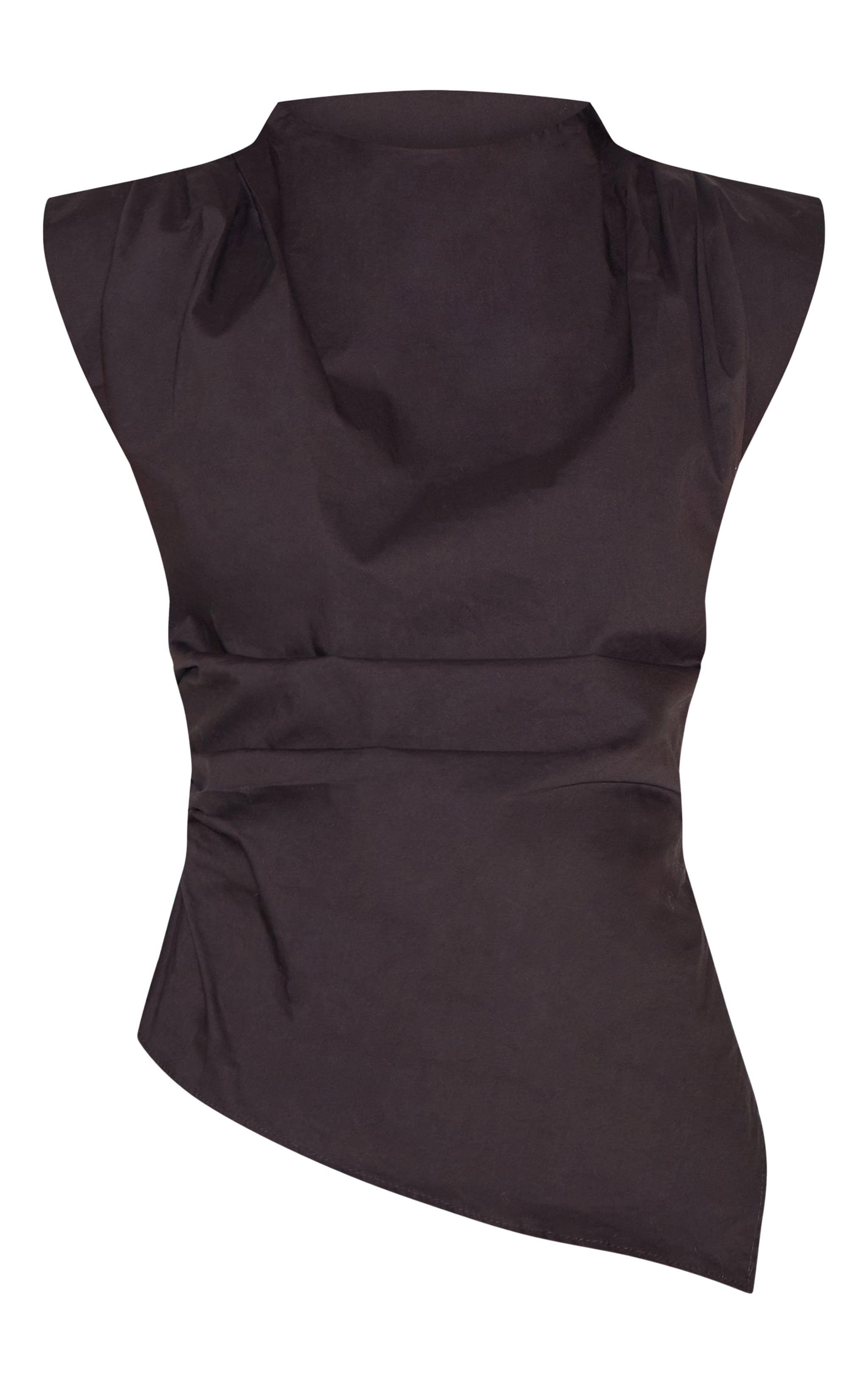 Black Woven Shoulder Detail Asymmetric Hem Long Top image 5