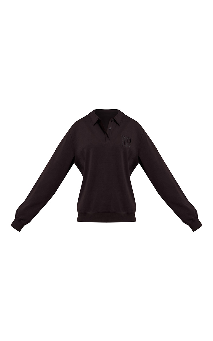 Tall Black Embroidered Interlock Button Polo Sweatshirt image 5